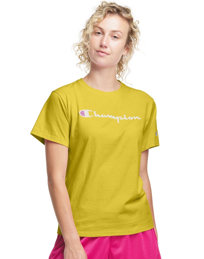 Champion Dame T-Shirts Gul - Classic - Danmark FCA-231856